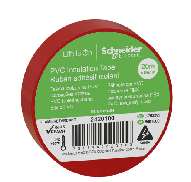 Изолента ПВХ Schneider Electric 19мм х 20 метров красная Изолента ПВХ Schneider Electric 19мм х 20 метров красная