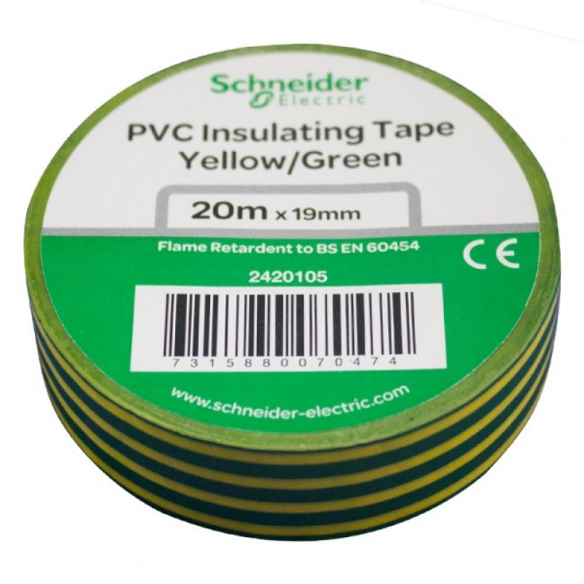 Изолента ПВХ Schneider Electric 19мм х 20 метров желто-зеленая Изолента ПВХ Schneider Electric 19мм х 20 метров желто-зеленая