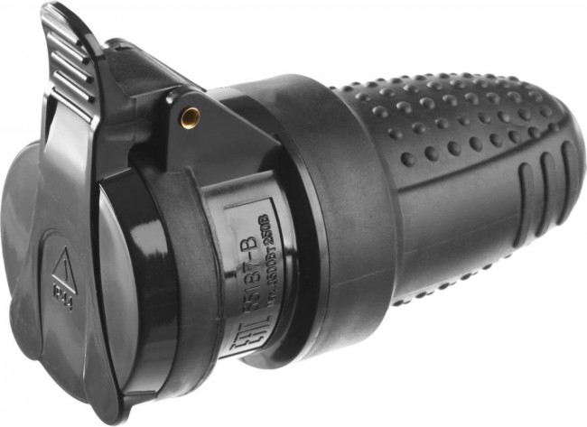  Ударопрочная обрезиненная розетка с заземлением ЗУБР «ПРОФЕССИОНАЛ»